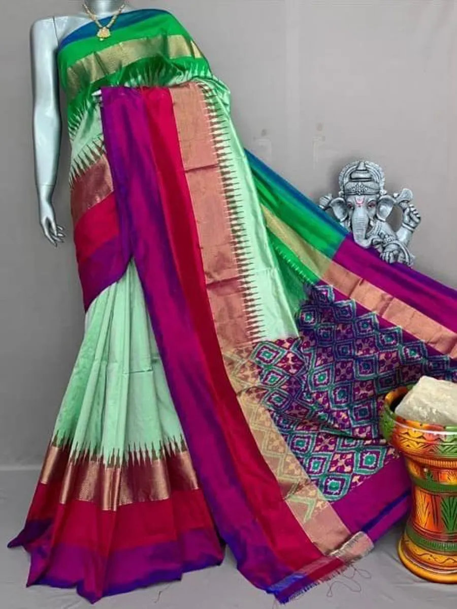 Ikat Silk Print Saree Elegant Handwoven Traditional Saree with Vibrant Patterns, Perfect for Festivals, Weddings